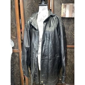 Giannfranco Hooded Black Faux Leather Jacket Women's Size‎ XL